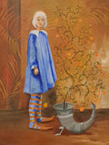 Girl an a Blue Dress and an Orange Tree