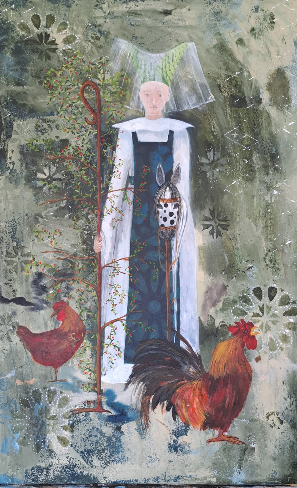 Woman with Two Chickens and a Hairy Horse